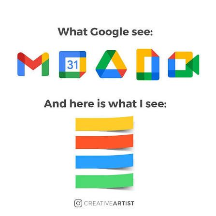 Visuel comparant la lecture du logo Google par un professionnel et par le grand public