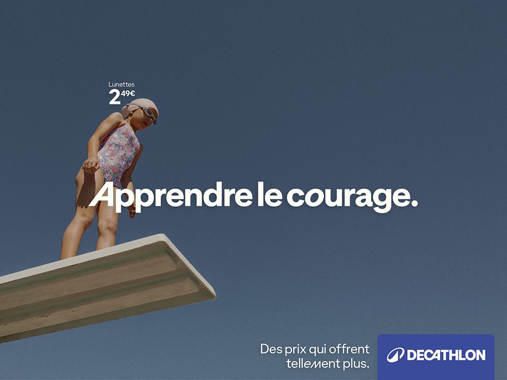 Affiche Decathlon Apprendre le courage, prix des lunettes en tout petit